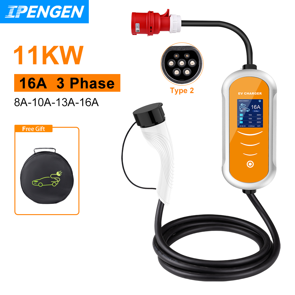 Type 2 Portable Ev Charger 11Kw Cee - IPENGEN EV 충전기 16A 11KW 유형