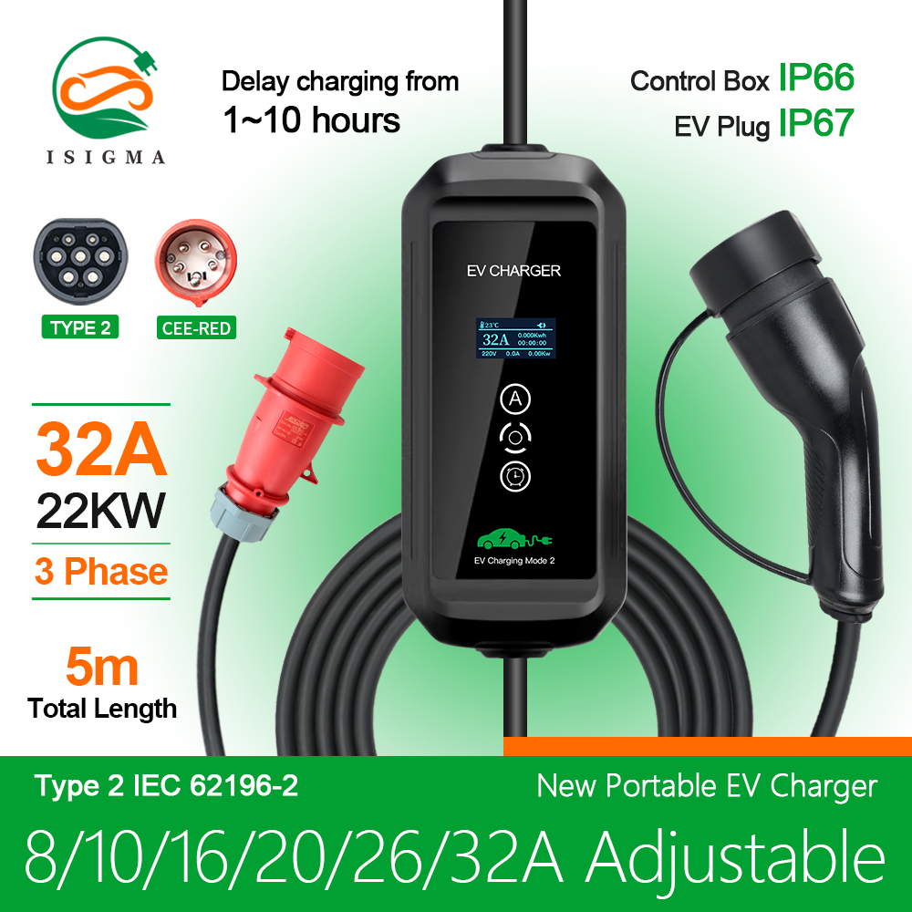 Ev Charger Type 2 22Kw 32A 3 Phase - EVSE EV 충전기 레벨 2 플러그,
