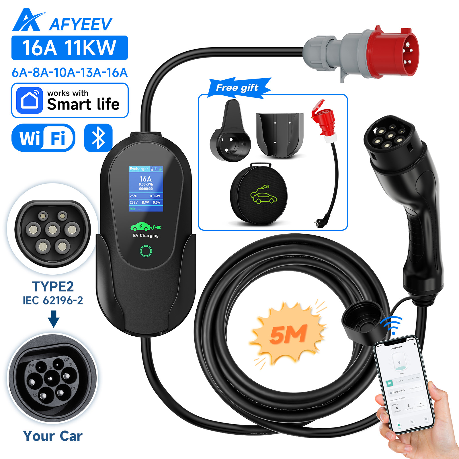Type 2 Portable Ev Charger 11Kw Cee - AFYEEV 타입 2 휴대용 EV 충전기,