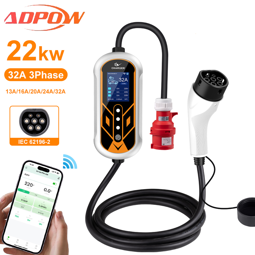 Ev Charger Type 2 22Kw 32A 3 Phase - ADPOW 휴대용 32A Type2 EV 충전기