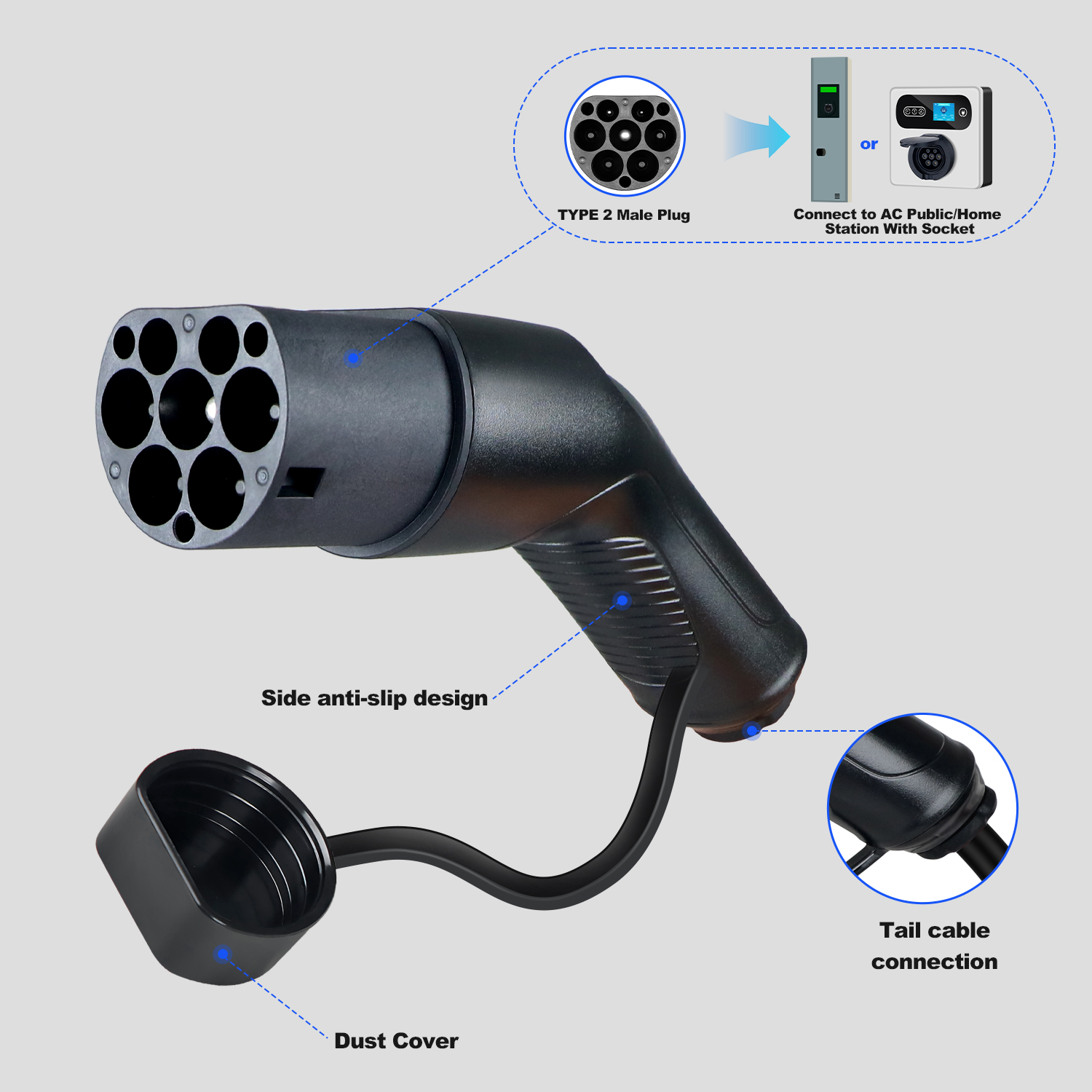 콜랑키 타입2 EVS 남성용 EV 충전 플러그, EV  - Ev Charger Type 2 22Kw 32A 3 Phase 리뷰 및 가격